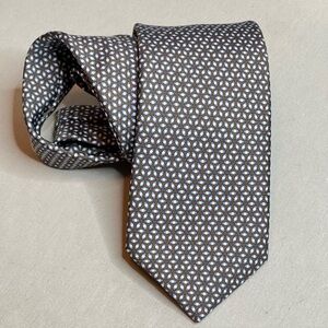Battistoni Italian Made Hand Stitch Brown with blue white accent silk tie Luxury